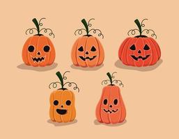 desenho vetorial conjunto de abóboras de halloween vetor