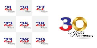 conjunto de números de aniversário de 21, 22, 23, 24, 25, 26, 27, 28, 29, 30 anos vetor