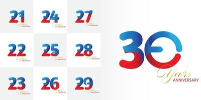 conjunto de comemoração de aniversário de 21, 22, 23, 24, 25, 25, 26, 27, 28, 29, 30 anos