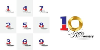 conjunto de números de celebração de aniversário de 1, 2, 3, 4, 5, 6, 7, 8, 9, 10 anos vetor