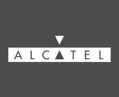 alcatel marca logotipo telefone símbolo branco Projeto Móvel vetor ilustração com cinzento fundo