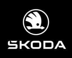 Skoda marca logotipo símbolo com nome branco Projeto tcheco carro automóvel vetor ilustração com Preto fundo
