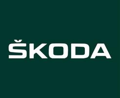 Skoda logotipo marca carro símbolo nome branco Projeto tcheco automóvel vetor ilustração com verde fundo