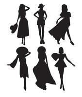 vetor gráficos conjunto do diferente vetor Preto silhuetas do meninas dentro vestir para moda Projeto