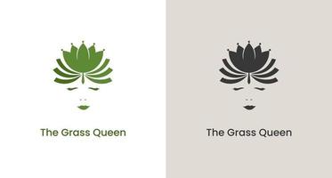 silhueta de uma mulher usando a coroa de folhas, logotipo da rainha da natureza, vetor do logotipo da rainha da cannabis