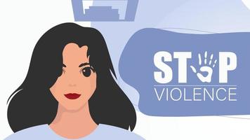 Pare violência contra mulheres. mulher com uma bandeira. uma Forte mulher protestando contra violência. vetor ilustração Projeto.