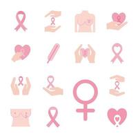 conjunto de ícones de conscientização sobre câncer de mama vetor