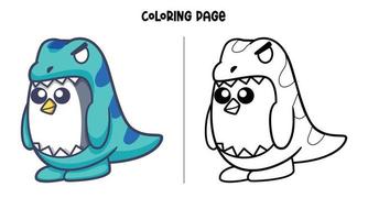 página para colorir de pinguim t-rex vetor