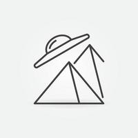 UFO acima pirâmides vetor conceito fino linha ícone ou placa