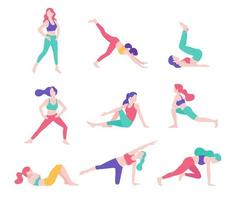 mulheres fitness exercício postura ilustrações vetoriais. vetor
