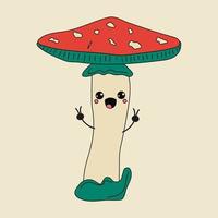 fofa kawaii cogumelos desenho animado ícone ilustração. Comida vegetal flaticon conceito isolado em branco fundo. personagem, mascote dentro rabisco estilo. vetor