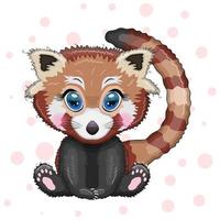 panda vermelho, personagem fofa com olhos lindos, estilo infantil brilhante. animais raros, livro vermelho, gato, urso vetor