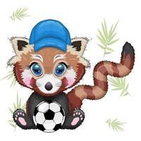 vermelho panda Garoto dentro azul boné chapéu com futebol bola, férias, verão conceito vetor