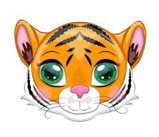 fofa desenho animado tigre com lindo olhos, brilhante, laranja para cumprimento cartões vetor