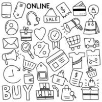 doodles de compras online vetor