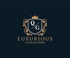 modelo de logotipo de luxo real de letra qg inicial em arte vetorial para restaurante, realeza, boutique, café, hotel, heráldica, joias, moda e outras ilustrações vetoriais. vetor