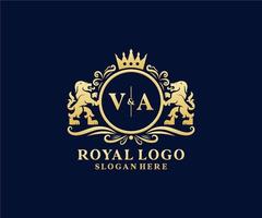 inicial va carta leão modelo de logotipo de luxo real em arte vetorial para restaurante, realeza, boutique, café, hotel, heráldica, joias, moda e outras ilustrações vetoriais. vetor