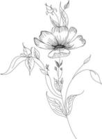 esboço floral botânica coleção. flor desenhos. Preto e branco com linha arte em branco fundos. mão desenhado botânico ilustrações.vetor vetor