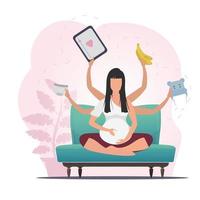 grávida mulher dentro a lótus posição. grávida mulher praticando ioga. vetor plano ilustração.