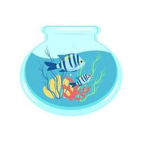 azul listrado peixe dentro a aquário com corais e algas, vetor ilustração do a aquário dentro uma plano estilo. impressão para roupas
