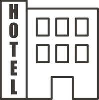 prédio, hotel, contorno, ícone - construção vetor ícone em branco fundo