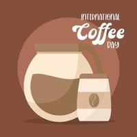 dia internacional do café com desenho vetorial de maconha e sacola vetor