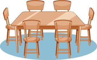 um conjunto de mesa de jantar e cadeiras em fundo branco vetor