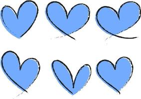 conjunto de coração azul desenhado à mão isolado vetor