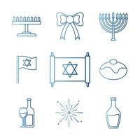 hanukkah e conjunto de ícones de estilo gradiente judaico vetor