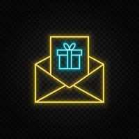 Natal, o email néon ícone. azul e amarelo néon vetor ícone. transparente fundo