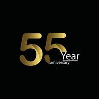 Modelo de design de celebração de aniversário de 55 anos. balão dourado witt ouro brilha confete. fundo preto. estilo realista. ilustração vetorial. vetor