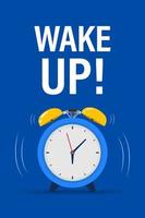 despertar acima Tempo distintivo. alarme relógio com bandeira despertar acima. manhã tempo. toque alarme relógio. isolado vetor ilustração.