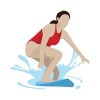 uma fêmea surfista equitação a onda com dela surfar borda. Esportes Aquáticos ilustração.