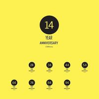 Celebração do 14º aniversário em fundo amarelo. ilustração festiva do vetor. decoração de evento de aniversário ou festa de casamento vetor