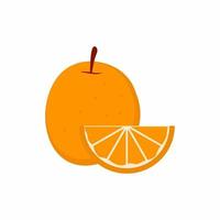 fruta laranja com design plano de fatia. respingar suco de laranja. frutas de verão isoladas imagem no fundo branco. estilo de vida saudável. cheio de conceito de alimentação saudável de vitaminas. ilustração vetorial vetor