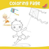 coloração página com verão tema. coloração atividade. vetor arquivo.