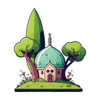 ilustração do uma fofa casa com uma sombrio árvore vetor