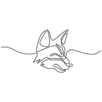 um único desenho de linha de cabeça de lobo perigosa. animal selvagem em um inverno isolado no fundo branco. conceito de mascote de lobos fortes para o estilo minimalista do ícone do zoológico nacional. ilustração vetorial vetor