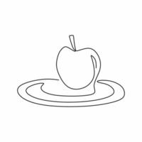 mão desenhada maçã em um prato. frutas frescas de linha contínua em talheres isolados no fundo branco. conceito de restaurante de comida saudável. mão desenhar desenho ilustração vetorial para café ou loja vetor