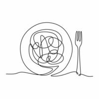 desenho de linha contínua única de delicioso espaguete com garfo. itália pasta macarrão restaurante conceito mão desenhar linha arte design ilustração vetorial para café, loja ou serviço de entrega de comida vetor