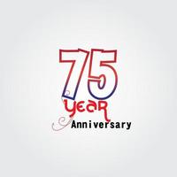 Logotipo de comemoração de aniversário de 75 anos. logotipo de aniversário com a cor vermelha e azul isolada em fundo cinza, desenho vetorial para celebração, cartão de convite e cartão de felicitações vetor