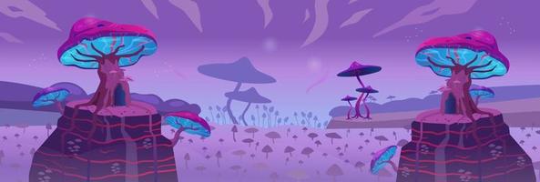 surreal panorama com brilhando Magia cogumelos. jogos fantasia fundo. vetor