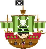 fofa desenho animado fanfarrão tapa-olho pirata com navio vetor