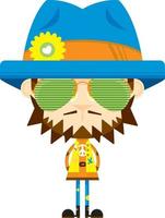 desenho animado anos sessenta hippie personagem dentro chapéu e oculos de sol vetor