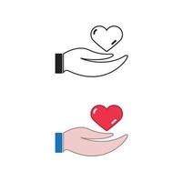 mão coração logotipo ícone ilustração colorida e esboço vetor