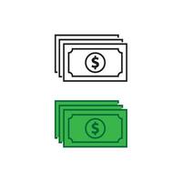 dinheiro dólar logotipo ícone ilustração colorida e esboço vetor