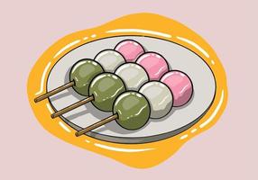 japonês Primavera dango. tricolor dumplings dangos. tradicional japonês sobremesa. mão desenhado hanami dango. vetor