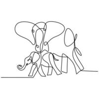 um desenho de linha contínua de elefante com bebê. um grande animal elefante está de pé com a silhueta de imagens desenhadas de mão de elefante bebê. conservação do parque nacional de animais selvagens. ilustração vetorial vetor