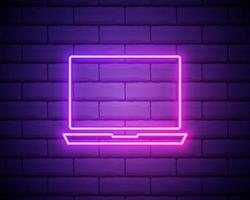 um ícone de laptop. elementos da mídia em ícones de estilo neon. ícone simples para sites, web design, aplicativo para dispositivos móveis, gráficos de informações isolados na parede de tijolos vetor