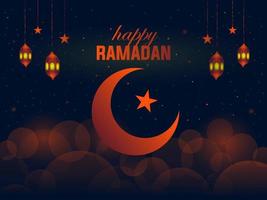 Ramadã kareem cumprimento Projeto vetor com islâmico lanterna e árabe caligrafia para muçulmano comunidade vetor ilustração.